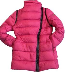 Mackage Montreal Girls 2-in-1 Lightweight Pink Down Jacket/Vest Leather Trim 12